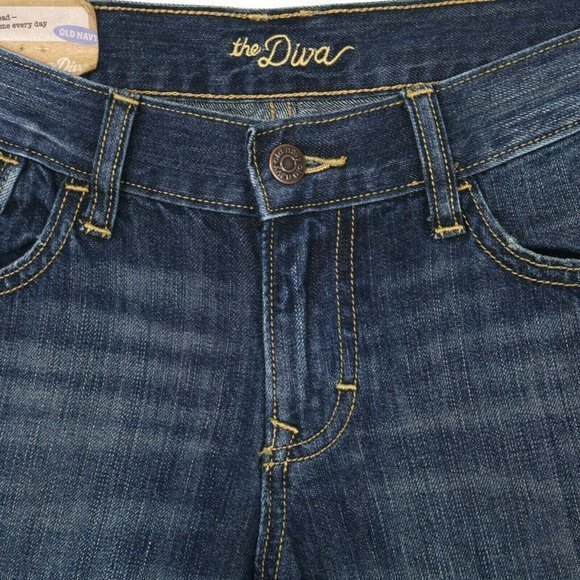 Retro Old Navy The Diva Super‎ Flare Low Rise Jeans Distressed 4 x 32 - Picture 9 of 11